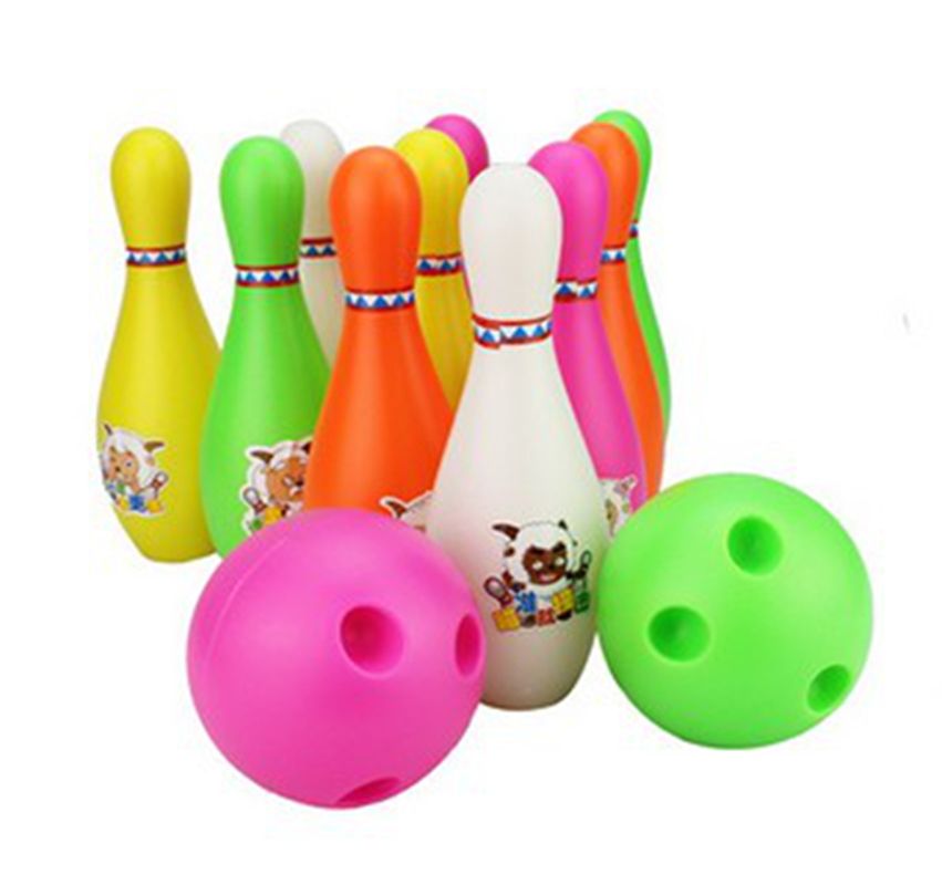 Plastic Bowling Set Kit Model Sport Game Play Toy 10 Pins With 2 Balls