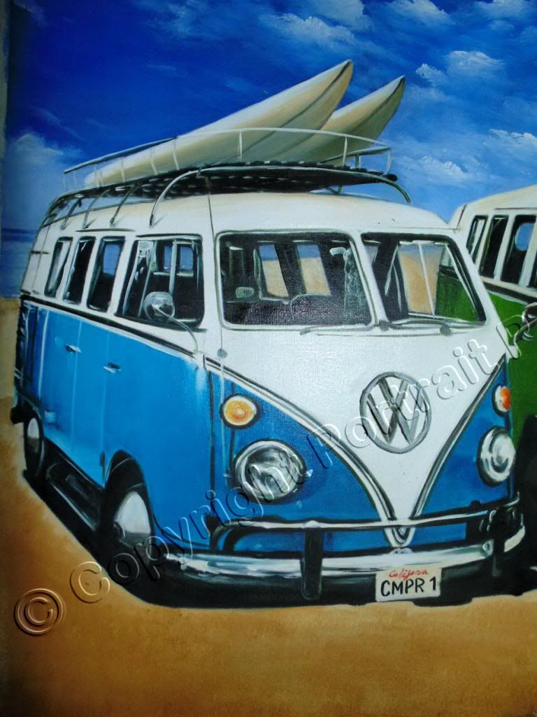 VW Kombi Volkswagen HandPainted Art Oil Painting Canvas Camper Van
