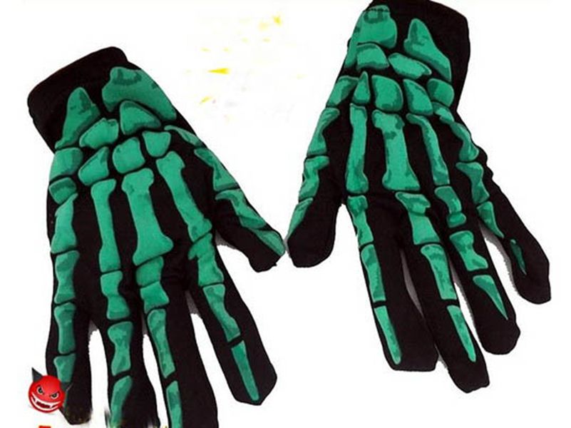 1 Pair Cool Green Skull Gloves for Halloween Masquerade Cosplay Fancy Ball Party