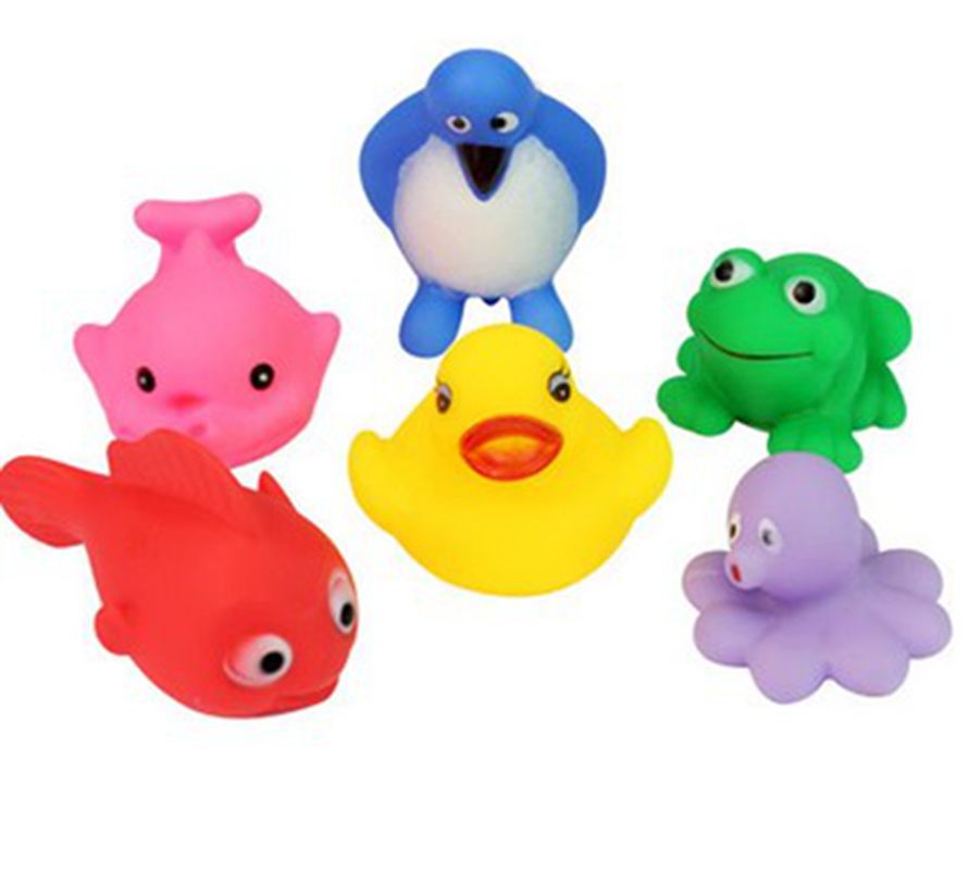 6 Mix Style Baby Bath Toy Rubber Squeaky Floating Duck Frog Penguin ...